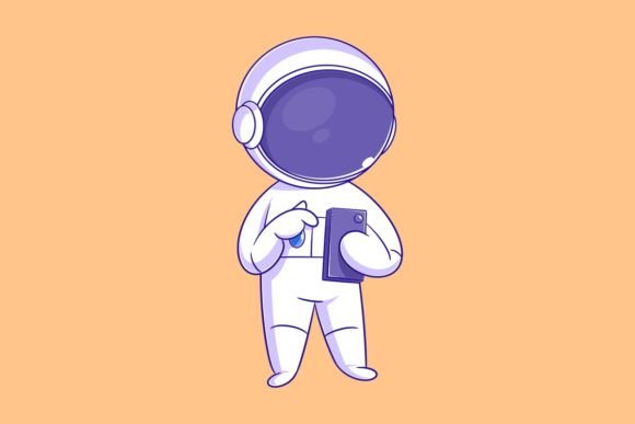 Astronaut Standing and Playing Smartphone: A Modern Design Asset