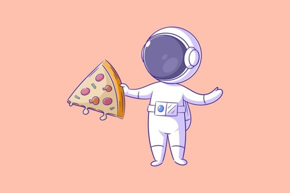 Astronaut with Pizza in Hand: A Quirky Design Asset