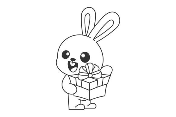 Cute Bunny Carrying a Gift Box Line: Design Applications