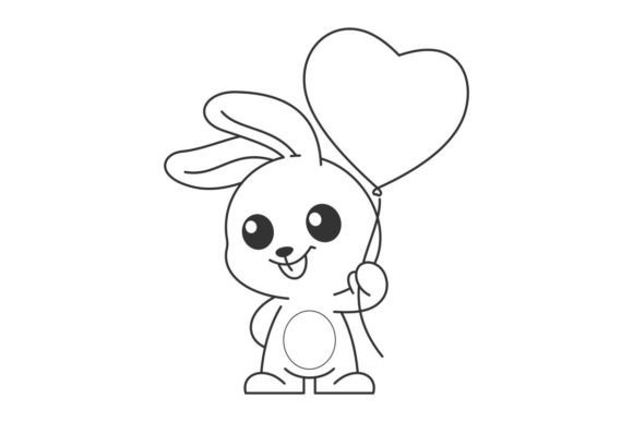 Cute Bunny Carrying Balloons: A Modern Line Style Asset