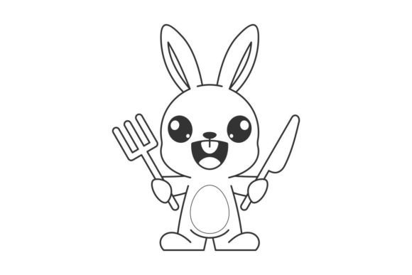 Cute Bunny Getting Ready to Eat: A Versatile Line Art Asset