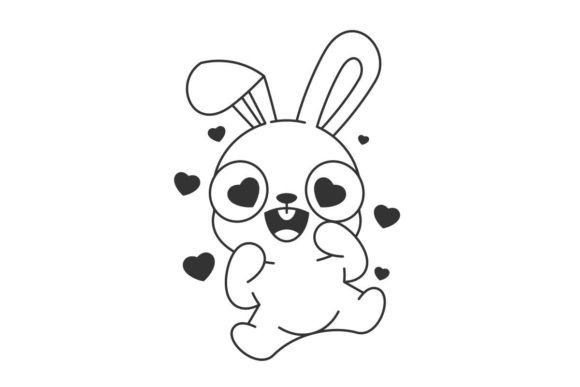 Cute Bunny in Love Cartoon Line Style: A Designer's Freebie