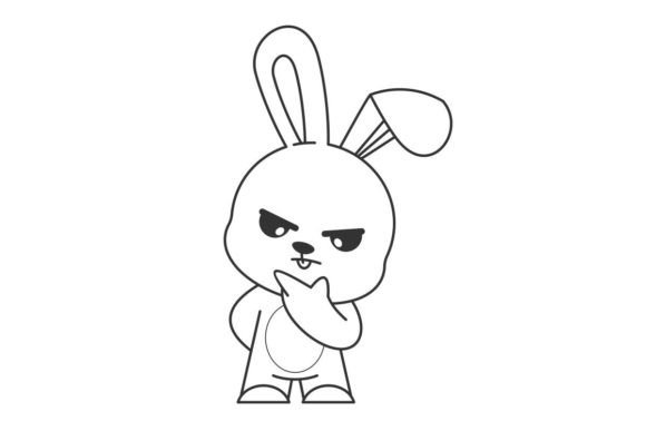 Cute Bunny is Thinking Seriously Line: A Modern Design Asset