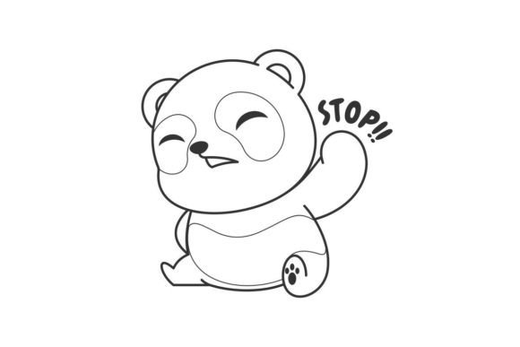 Cute Panda Says Stop: A Versatile Cartoon Line Style Asset