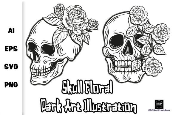 Skull Floral Dark Art Illustration V11