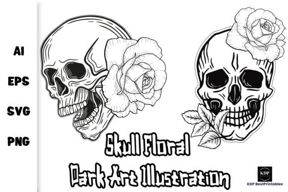 Skull Floral Dark Art Illustration V2: A Designer's Asset