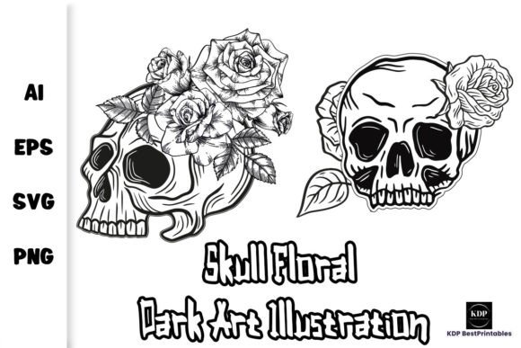 Skull Floral Dark Art Illustration V8: A Modern Design Asset