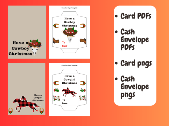 Western Design Assets: CowboyCowgirl Cards and Cash Envelopes